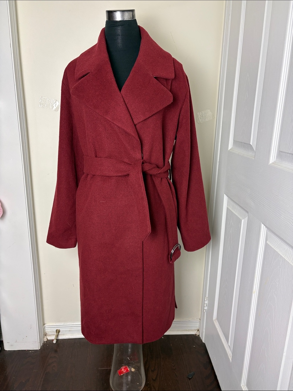 Vintage Wool-Blend Burgundy Long Coat - Women